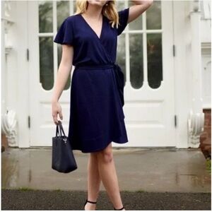 Draper James Flutter Sleeve Wrap Dress, Nassau Navy, Size Small